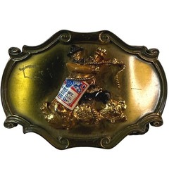 Vintage 1976 Budweiser Belt Buckle Mens Gold Rodeo Cowboy 3D Western Americana
