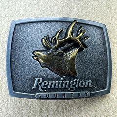 Remington Bugling Elk Metal Western Belt Buckle 1986 Made in USA Fits 1.5&Prime;
