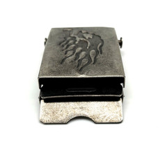 Vintage 90s Silver-tone Metal Flame Skull Military Slide Buckle for 1.5&Prime;Web Belt