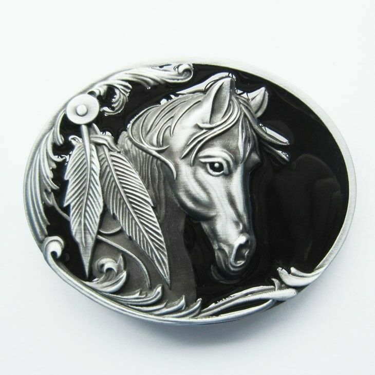 Rodeo Horse Head Silver/Black Cowboy Western Metal Belt Buckle8