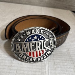Montana Silversmiths Make America Great Again Flag Belt Buckle w/ Leather Belt