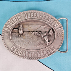 Vtg 80s/ 90s Cassoday Kansas Belt Buckle Lot of 9 Prairie Queen Festival