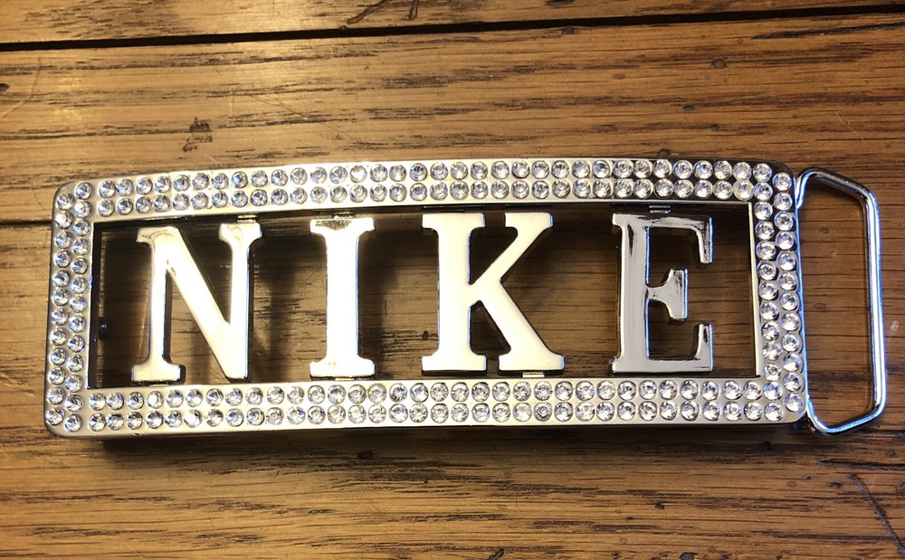 Nike Spellout Belt Buckle Silver With Bling