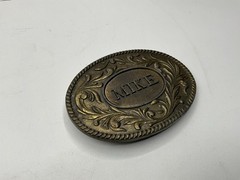 Western Country Brass Belt Buckle MIKE the Kinney Co. Vintage 1977 Oval Buckle
