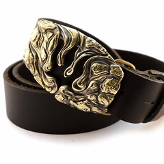 Handmade brass belt buckle Lava Trident, Ukrainian Polygonal Low poly design