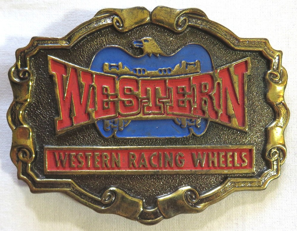 Vintage 1980&rsquo;s Belt Buckle Western Racing Wheels