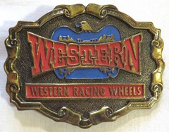 Vintage 1980&rsquo;s Belt Buckle Western Racing Wheels
