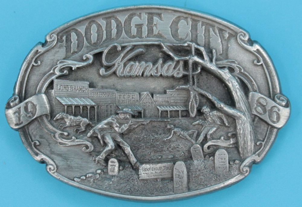 VTG 80s Dodge City Kansas Western Commemorative Belt Buckle 1986