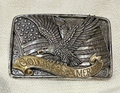 Nocona Men’s God Bless America Belt Buckle Eagle Flag Patriotic Size 3×2 Inches