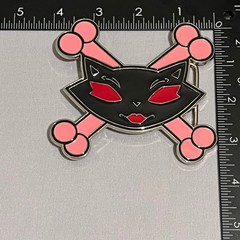 Belt Buckle Cat Skull Crossbones Metal Enamel Black Pink Red 2.5in Gothic Punk