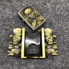 Antique Brushed Skull Belt Buckle with Lighter, Stock in US