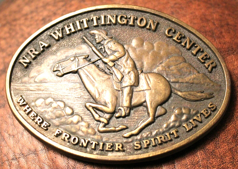 Vintage NRA Whittington Center Belt Buckle WHERE FRONTIER SPIRIT LIVES, Cowboy