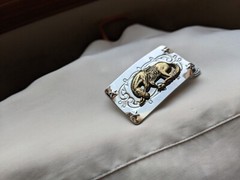 Nice Silver and Gold Tone « Bronco » Belt Buckle Made in Hong Kong