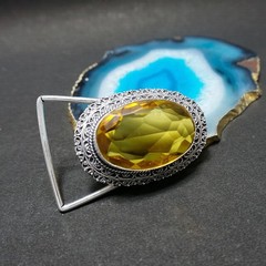 Handcrafted 925 Sterling Silver Citrine Quartz Faceted Oval Belt Buckle