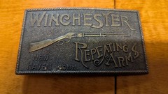 Vintage Winchester Repeating Arms Belt Buckle Brass Rifle Lewis Buckles 1970s