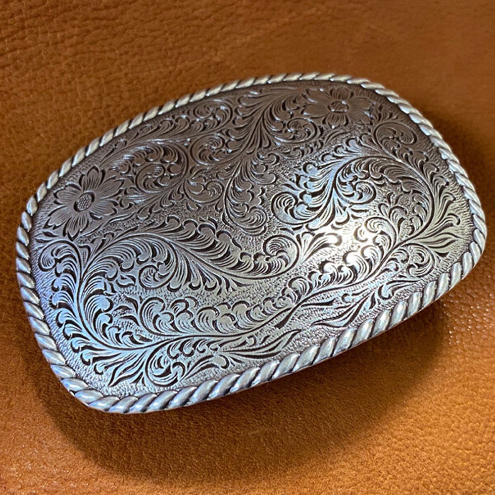 Classic Vintage Western Cowboy Antiqued Silver Floral Belt Buckle 9×6.5cm Casual