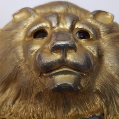 CHRISTOPHER ROSS LION HEAD 1984 GLASS EYES BUCKLE & RED BELT 24kt GOLD PLATED