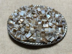 Western Style Belt Buckle Mother of Pearl Inspired Mosaic Oval Interchangeable
