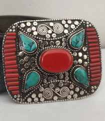 BT Tibetan Silver Belt Buckle Belt waist trap Turquoise Coral Clasp Nepal