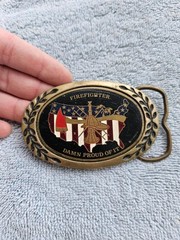 Firefighter « Damn Proud Of It » Heritage Solid Brass Belt Buckle Vintage America