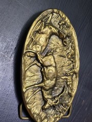 Vintage 1970&rsquo;s Adezy Doe & Buck Forest Scene Bronze Belt Buckle Copyright Adezy
