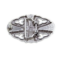 Oval Gothic Cross Belt Buckle in Antique Silver with Black Crystals