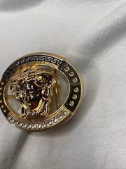 Gold Medusa Head Belt Buckle Black Greek Key Crystal Oval