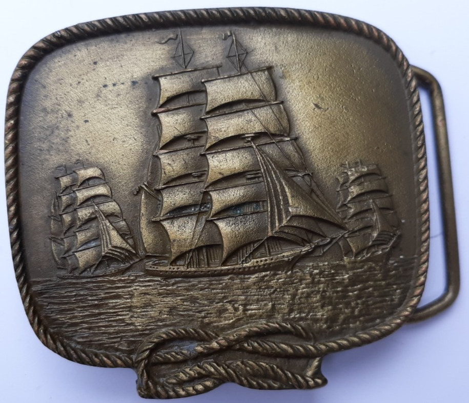 vintage belt buckle Columbus 3 sailing ships Pinta Nina Santa Maria vessels 3&Prime;
