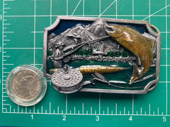 Siskiyou Men&rsquo;s Silver Metal Western Fish FLY Fishing Belt Buckle Vintage 1983