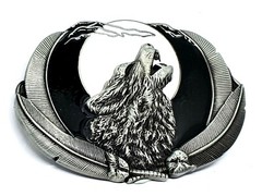 Belt Buckle Howling Wolf Moon Feathers Fenrir For 40mm Belt Pagan Norse Viking