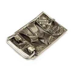 German silver belt buckle « Ice and fire », Ukrainian trident low poly geometric