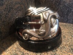 Rare! Kieselstein-Cord Sterling Salamander Buckle W/Black Alligator Belt Size 2