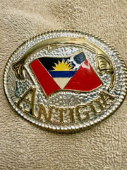 Pewter Belt Buckle National Flag of Antigua 2 Tone