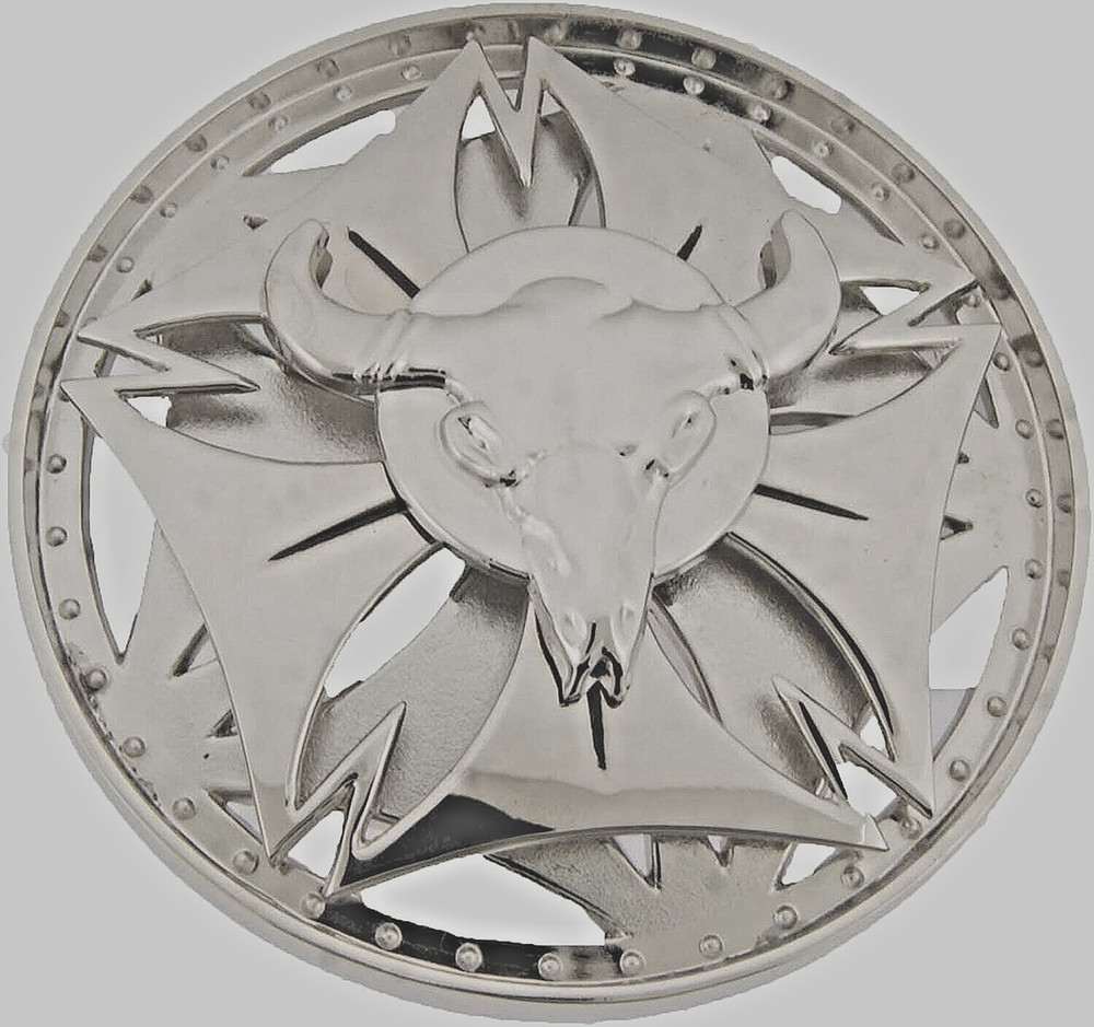 Bull Longhorn Belt Buckle Silver Metal Vintage Spinner Western Cowboy Rodeo OX