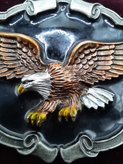Vintage Open Wing Bikers Eagle Enameled Belt Buckle Scrolled background , 1983