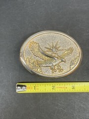 Gold & Silver Tone Flying Eagle Oval Belt Buckle