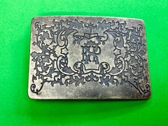 Letter EXP Monogram Scroll Ornate Pattern Silver Tone Rectangular Belt Buckle