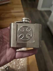 Flask with Iron Cross Metal Removable Belt Buckle Alcohol Drink Holder 2 Oz.