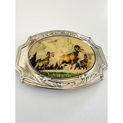 Century Canada Vintage Bighorn Sheep Mountain Scene Silver Tone Belt Buckle