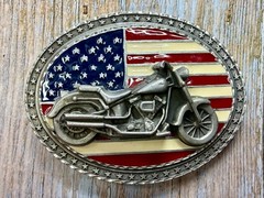 USA American Flag Motorcycle Star Border 2002 EJC Belt Buckle by Legend West