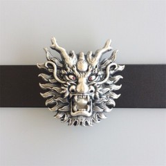 Vintage Silver Plated Imitate Plastic Peal Rhinestones Dragon Belt Buckle