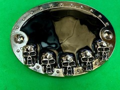 Creepy Five Skull&rsquo;s Head Black Enameled Halloween Gothic Punk Biker Belt Buckle