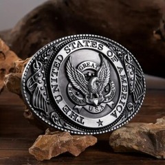 United States of America Bald Eagle Belt Buckle, Flag, USA, Antique Silver Tone