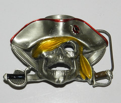 Vintage Pirate Skull Crossbones Cross Swords Belt Buckle Halloween Costume