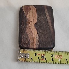 Terry L Evans Signed Inlaid Wood & Brass Belt Buckle Mountain Lanscape Scene VTG