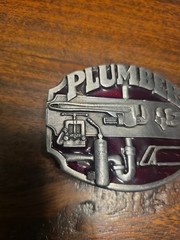 Plumber Belt Buckle Red Enameled Tools 3D Wrench Plumbing Service