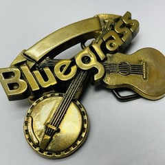 Vintage 1980 Baron BLUEGRASS Belt Buckle #6231 Solid Brass Banjo & Guitar