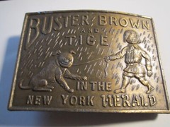 VINTAGE BUSTER BROWN AND TIGE BELT BUCKLE – HEAVY BRASS – GW-9