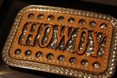 Blazin Roxx Rectangle Belt Buckle Howdy Crystals & Leather Silver 37934