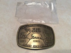NRA Belt Buckle Whittington Center Raton NM 1991 Hunt Elk Bear Deer 3.5&Prime; x 2.25&Prime;